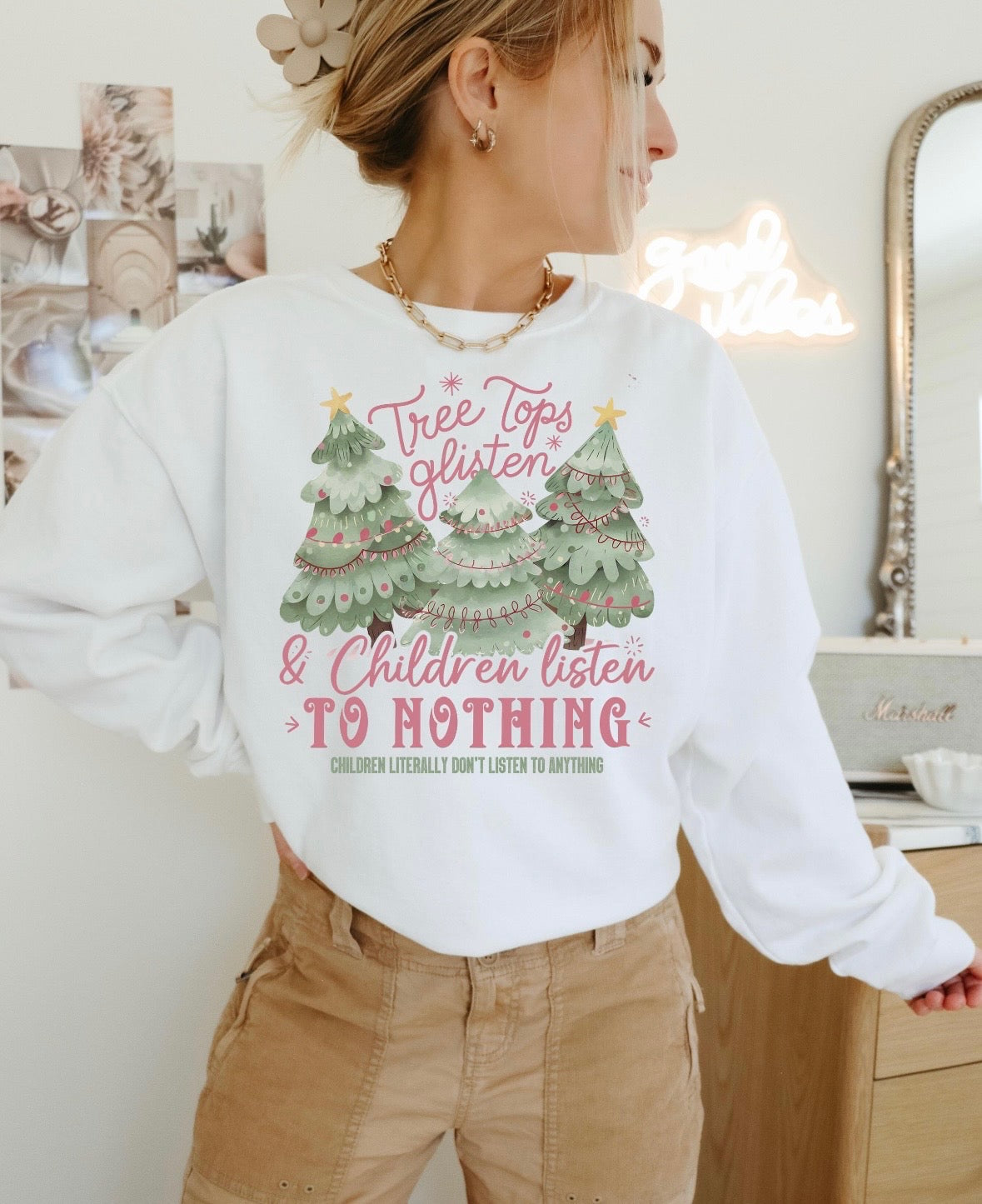 Treetops Glisten White Sweatshirt