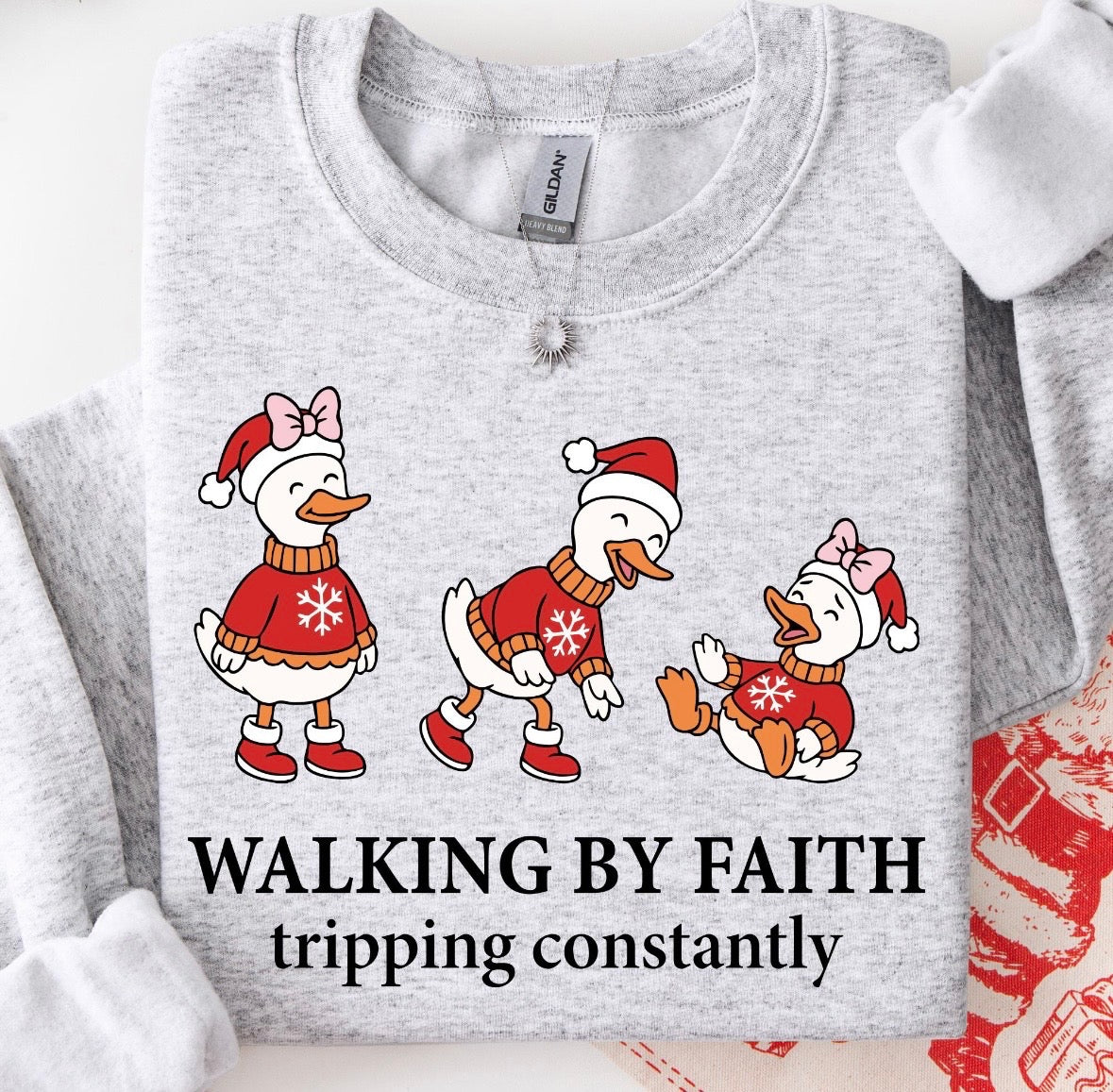 Walking By Faith Christmas Goose Ash Sweatshirt