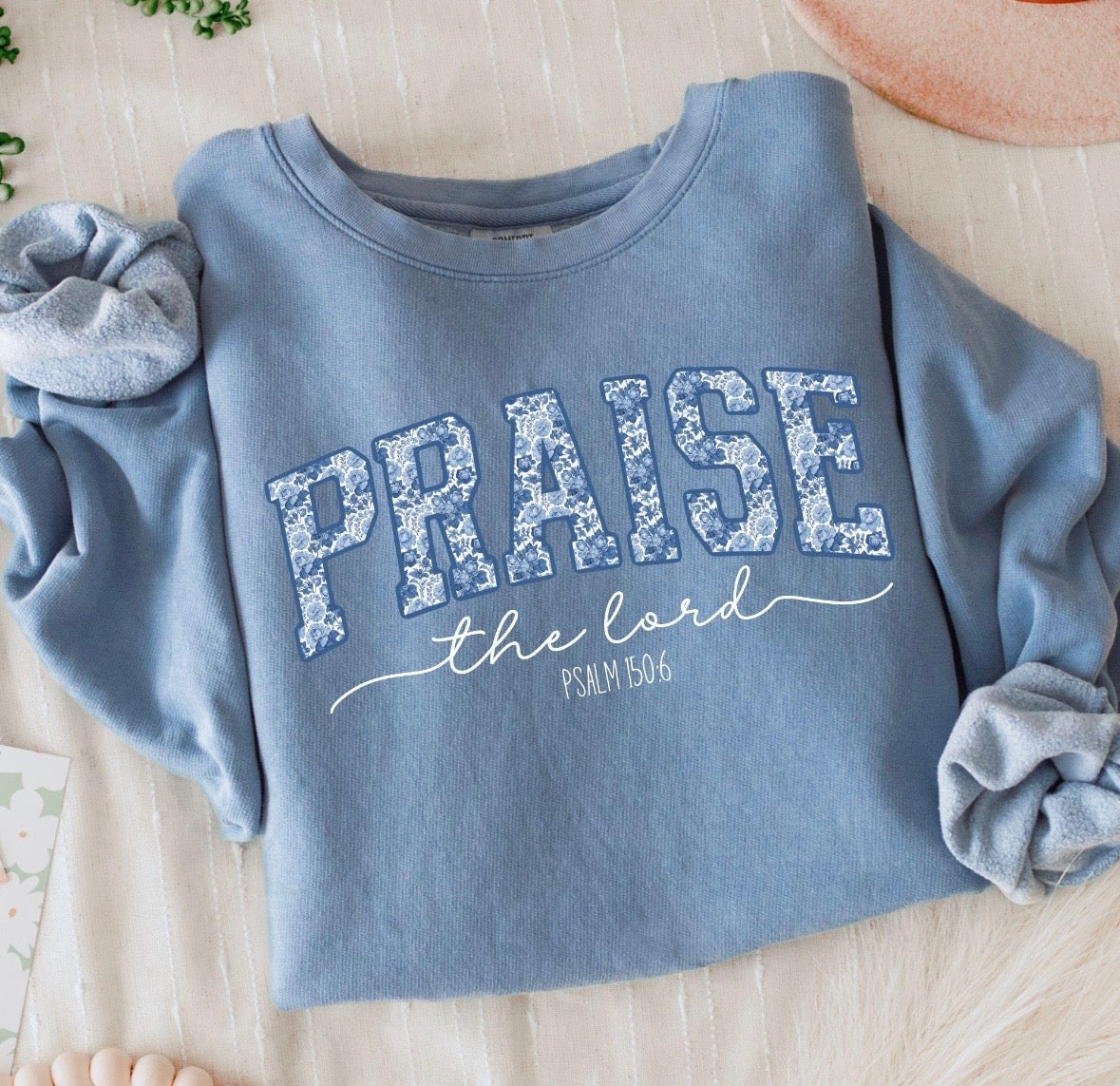 Praise The Lord Blue Floral Blue Jean Sweatshirt