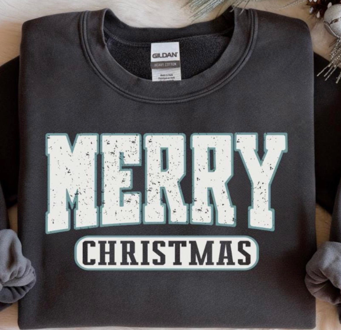 Merry Christmas Varsity Charcoal Sweatshirt