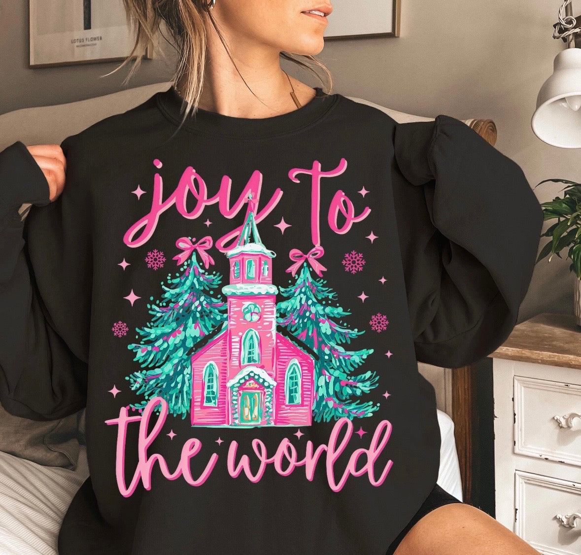 Pink Joy To The World Black Sweatshirt