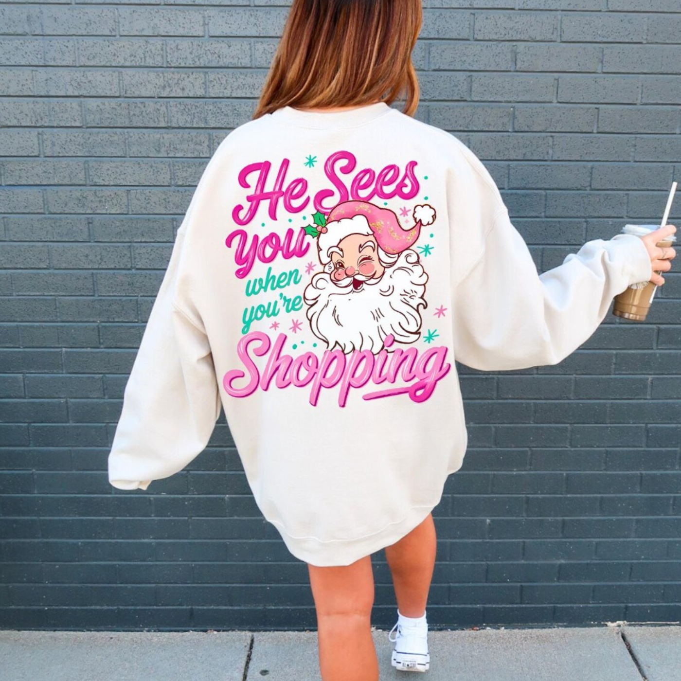 He Sees You When You're Shopping Sand Sweatshirt