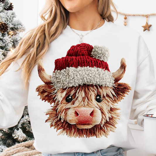 Christmas Highland Cow White Sweatshirt