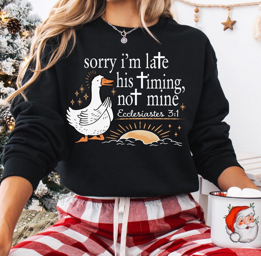 His Timing Not Mine Black Sweatshirt