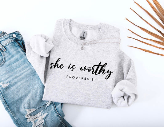 She Is Worthy Ash Sweatshirt