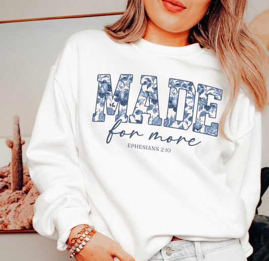 Made For More Blue Floral White Sweatshirt