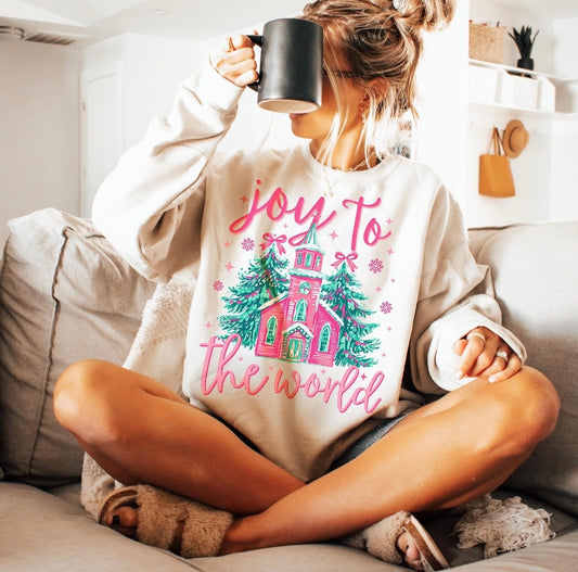 Pink Joy To The World Sand Sweatshirt