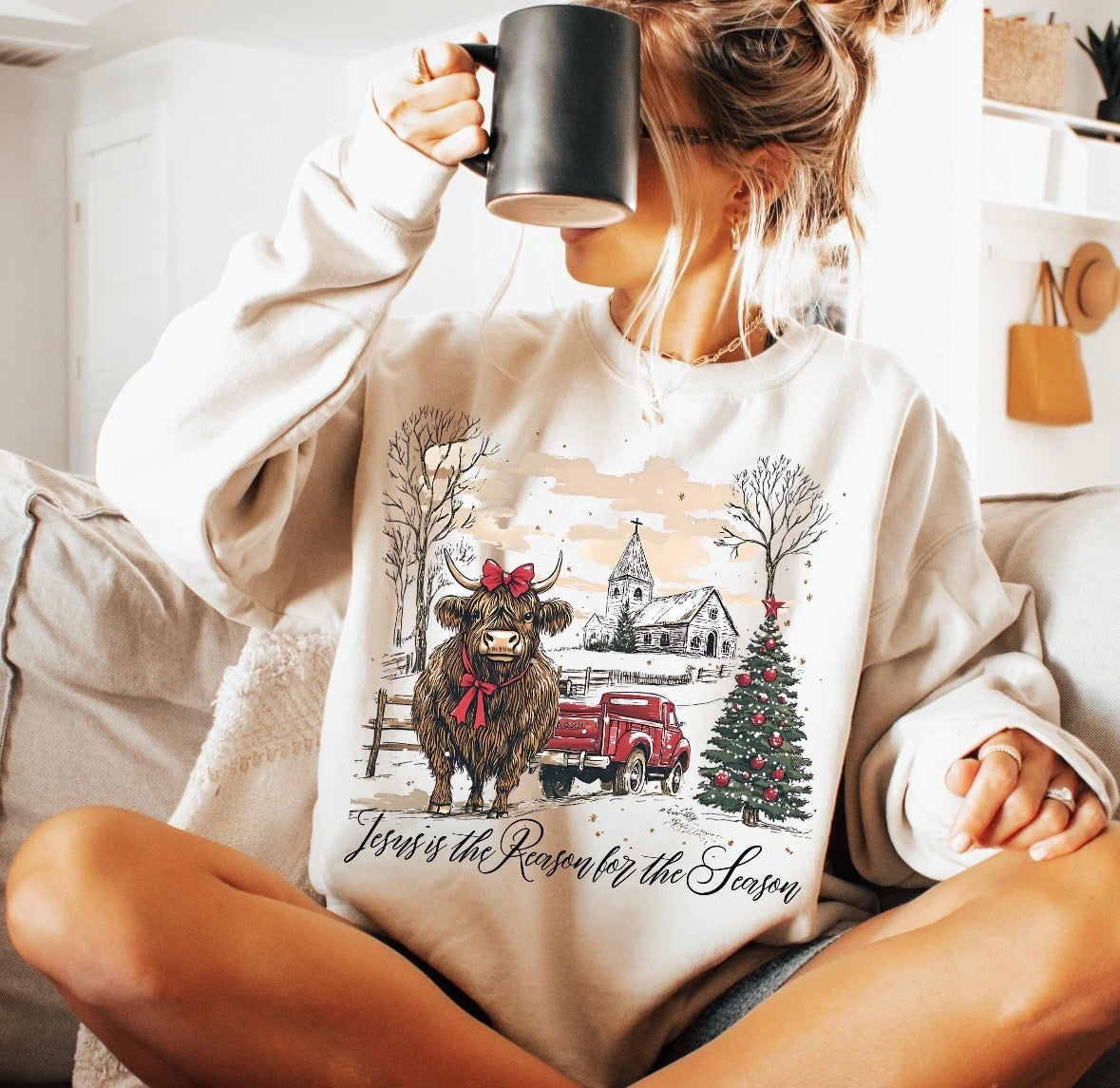 Country Highland Cow Christmas Sand Sweatshirt