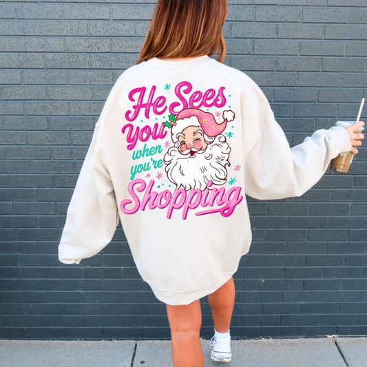 He Sees You When You're Shopping Sand Sweatshirt